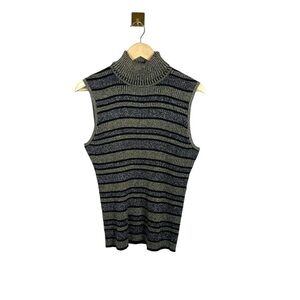 Vintage 90s Cable & Gauge Silk Metallic Striped Turtleneck Sweater Top XL